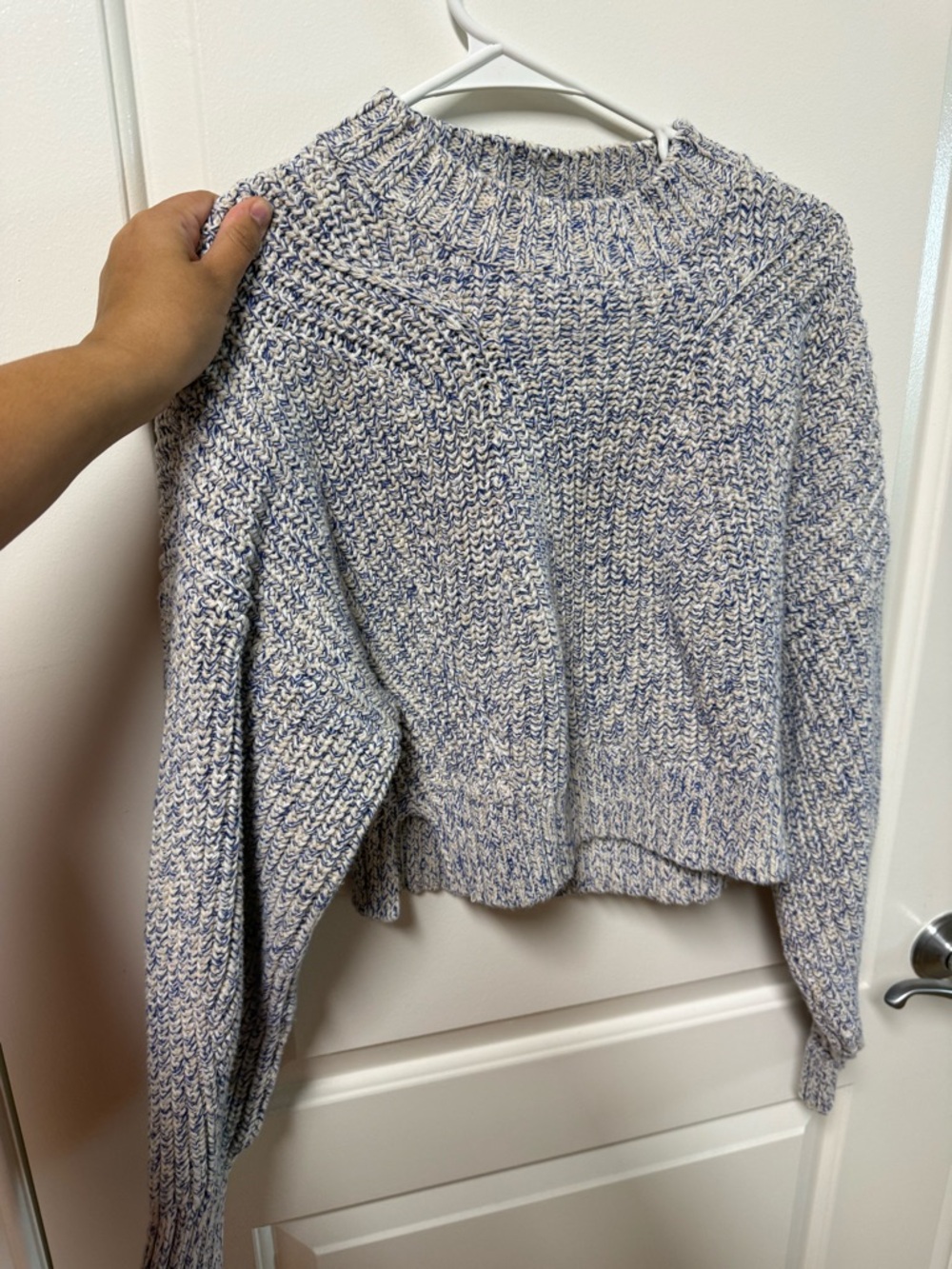 Rebecca Minkoff Blue and Cream Marled Turtleneck Sweater